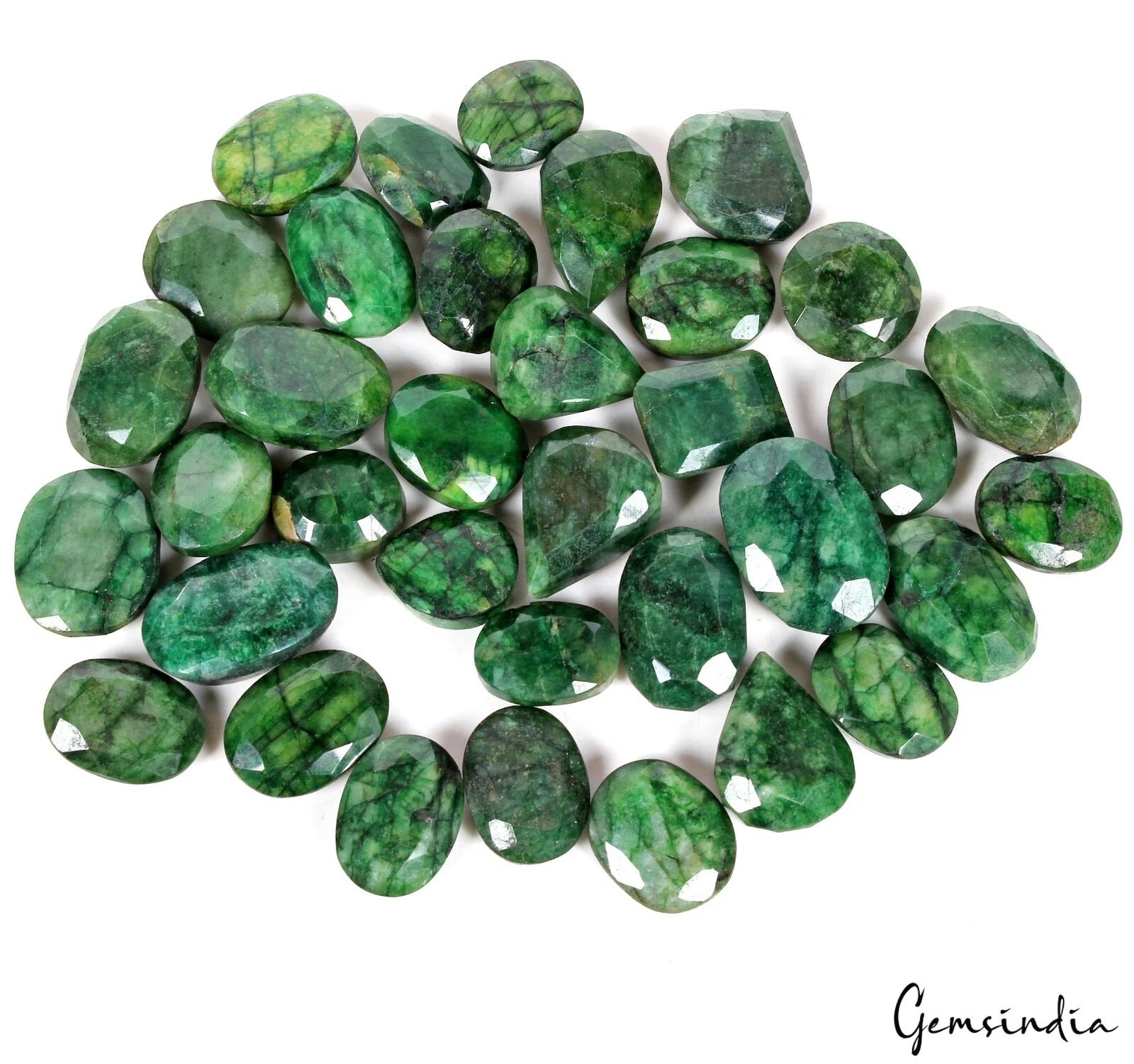 Emerald Lot, Loose Gemstone, Color Enhanced, Green — 35 Pieces, 16mm to 25mm, 770 Ct, Brazil