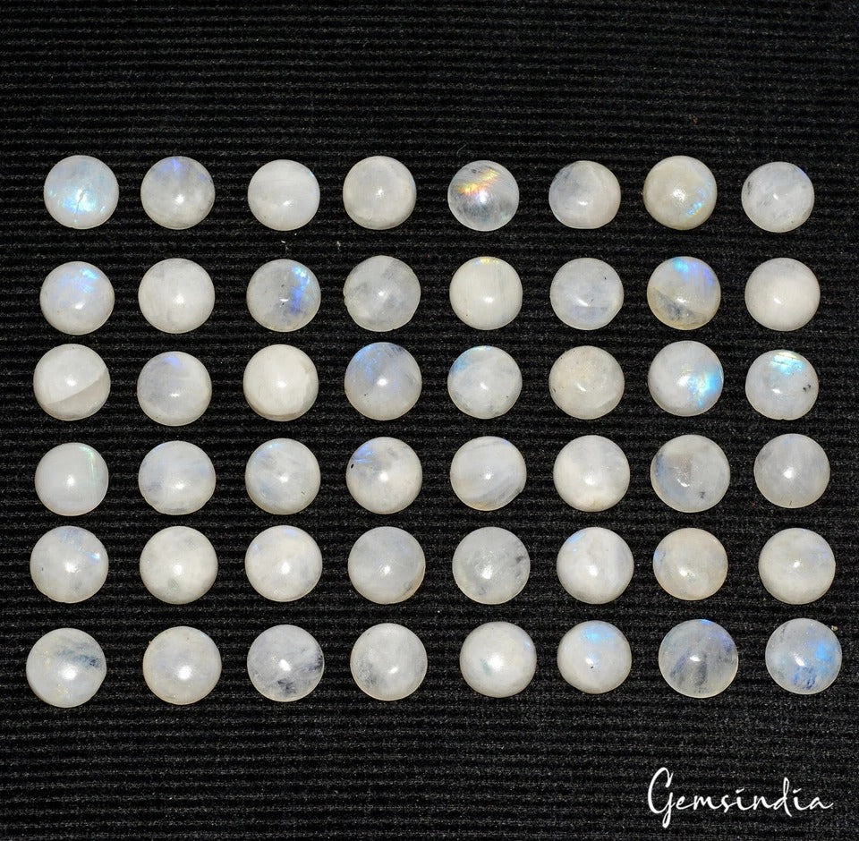 10-11mm Natural Rainbow Moonstone Round Cabochon Loose Gemstone 48 Pc Lot 250 Ct