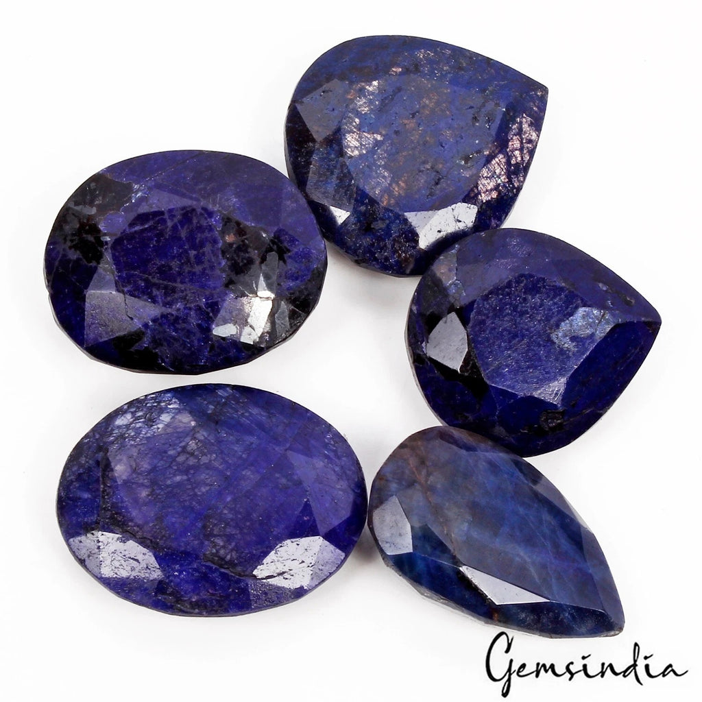 Blue Sapphire Lot, Loose Gemstone, Color Enhanced — 5 Pieces, 33mm to 39mm, 720 Ct