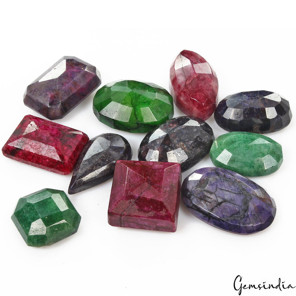 820 Cts/11 Pcs Natural Multi Color Emerald Red Beryl Sapphire Mix Cut Loose Gems