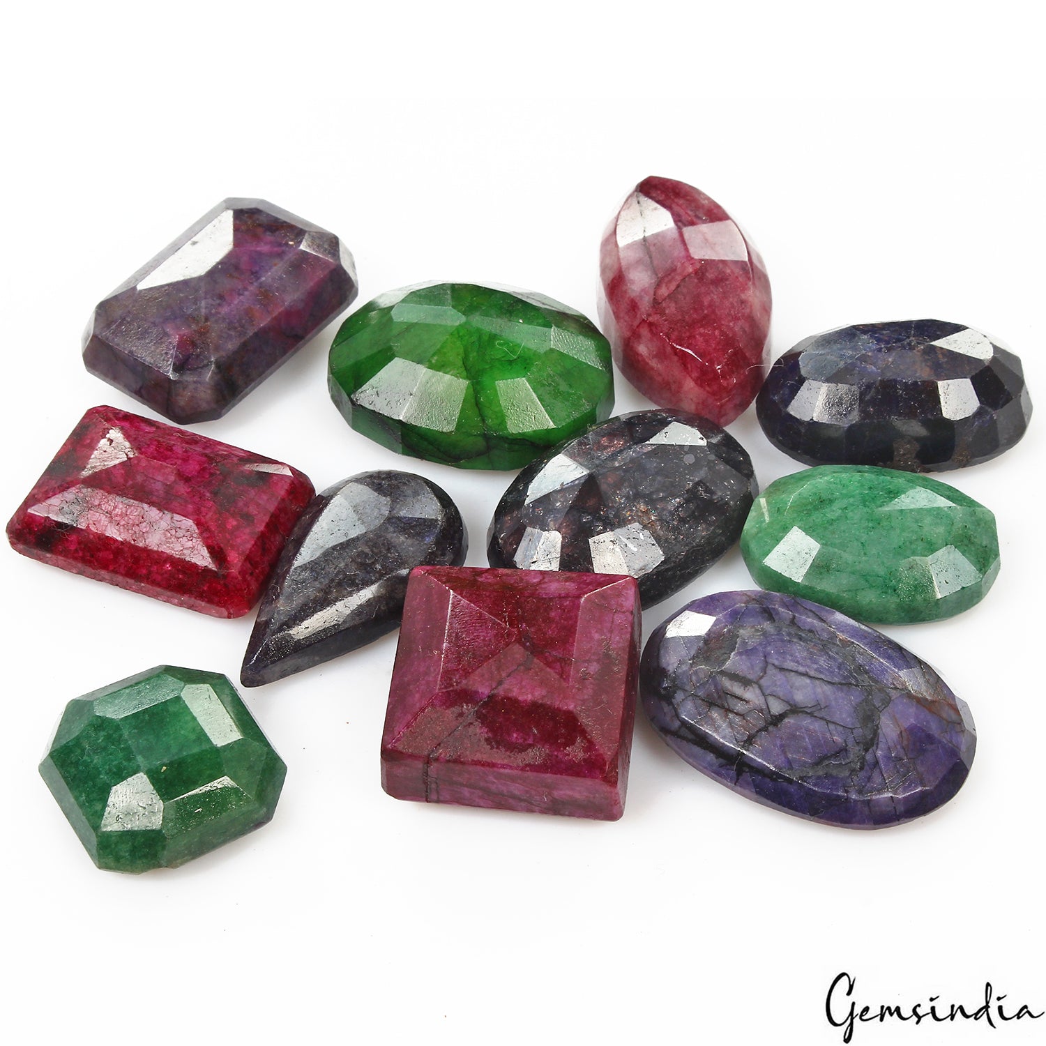 820 Cts/11 Pcs Natural Multi Color Emerald Red Beryl Sapphire Mix Cut Loose Gems