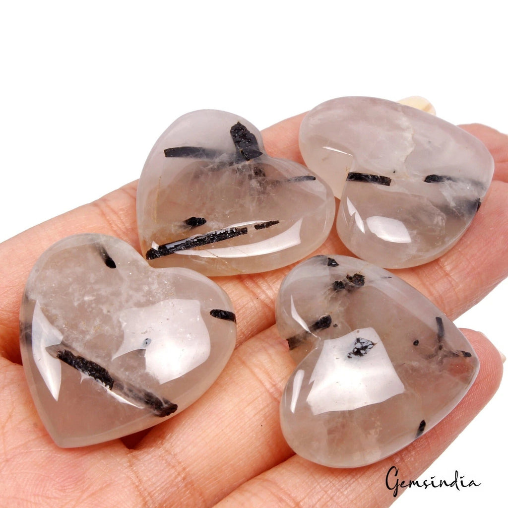 Natural Untreated Rutilated Quartz 214.20 Ct Heart Cabochon Loose Gems Lot 4 Pcs