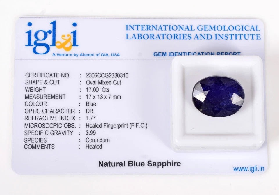 IGL&I Certified 17 Cts Natural Blue Ceylon Sapphire Oval Cut loose Gem For Ring