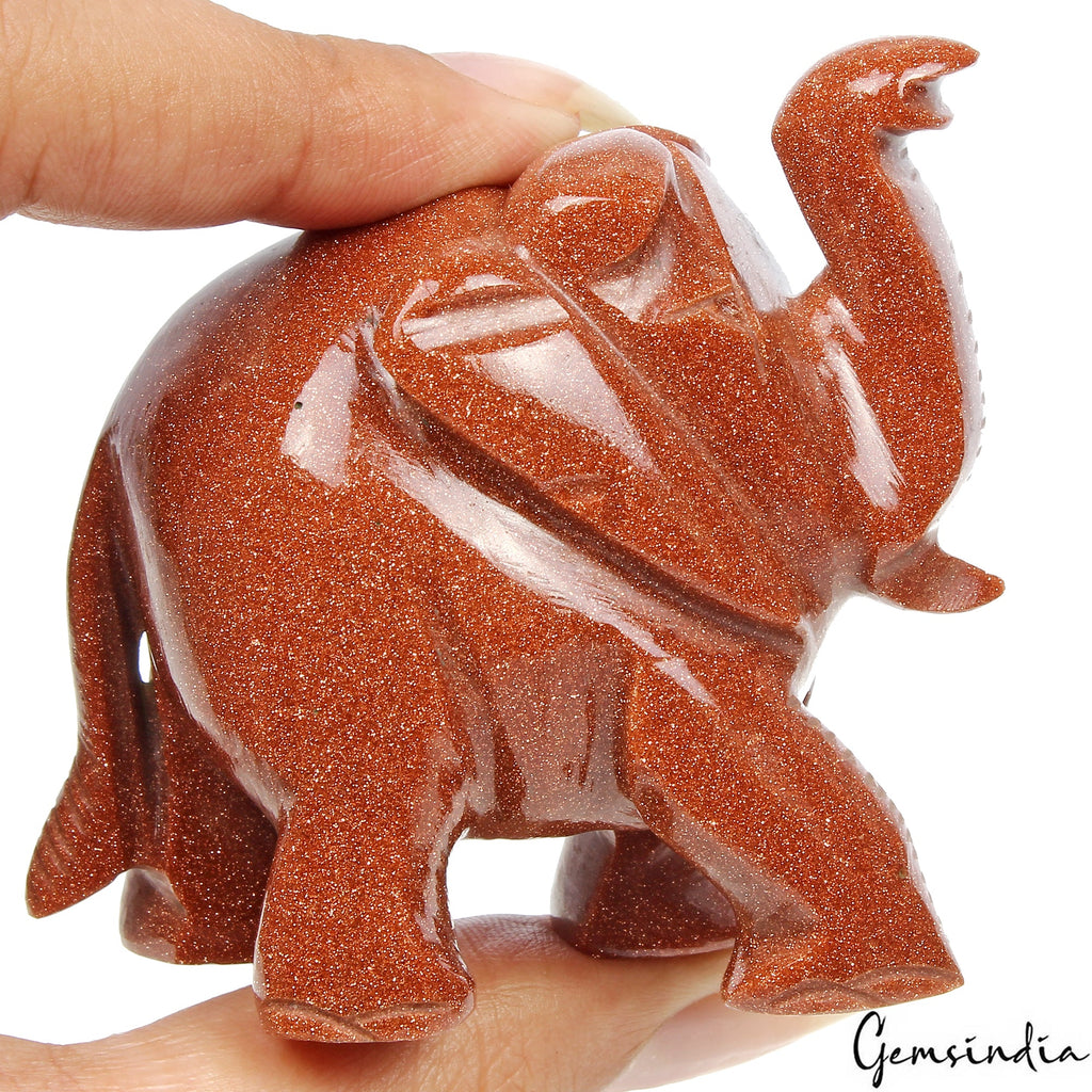 750Ct Natural Glittering Sunstone Elephant Hand Crafted Sculpture/Home Decor Art