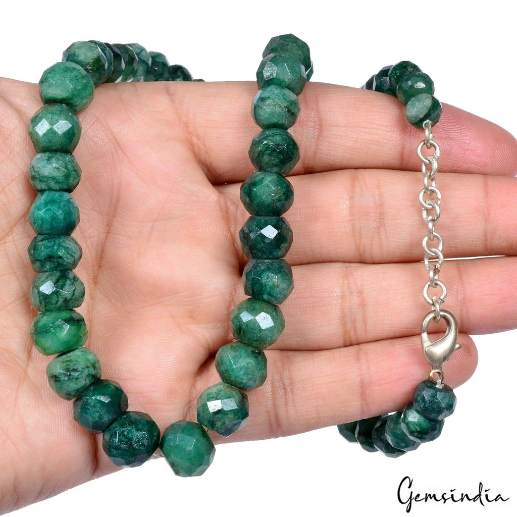 350 Ct Natura Dark Green Emerald Round Faceted Beaded Single Strand Necklace 19"