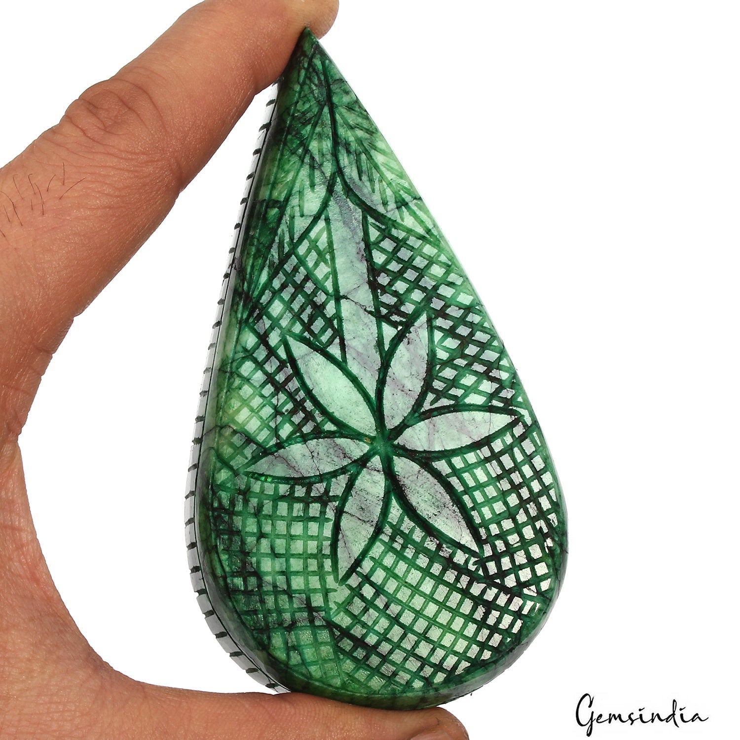 1130 Ct Natural Green Brazilian Emerald Pear Carving Museum Size Loose Gemstone