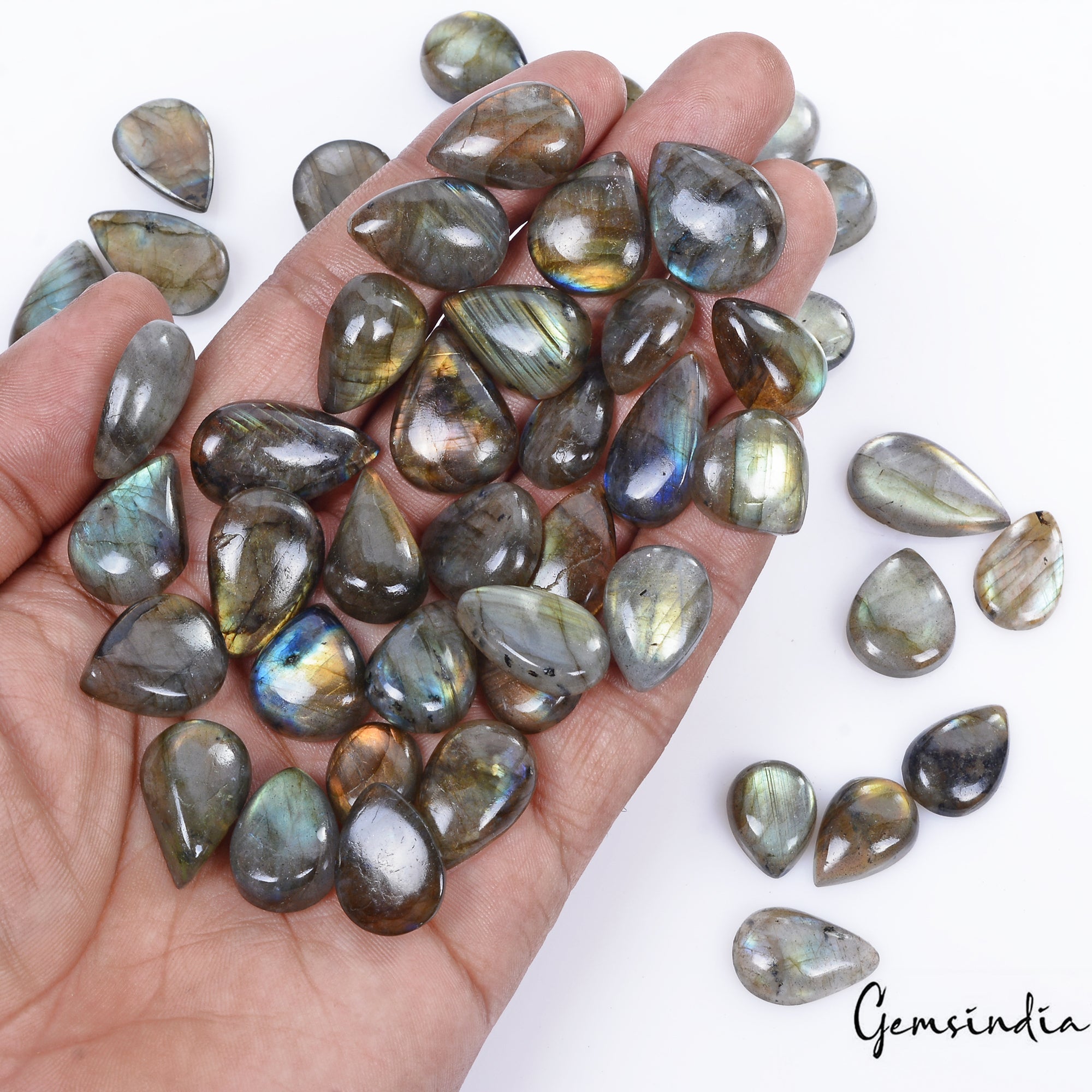 590 CtS/51 Pcs Natural Untreated Color Play Multi Shine Labradorite Mix Cab Gems