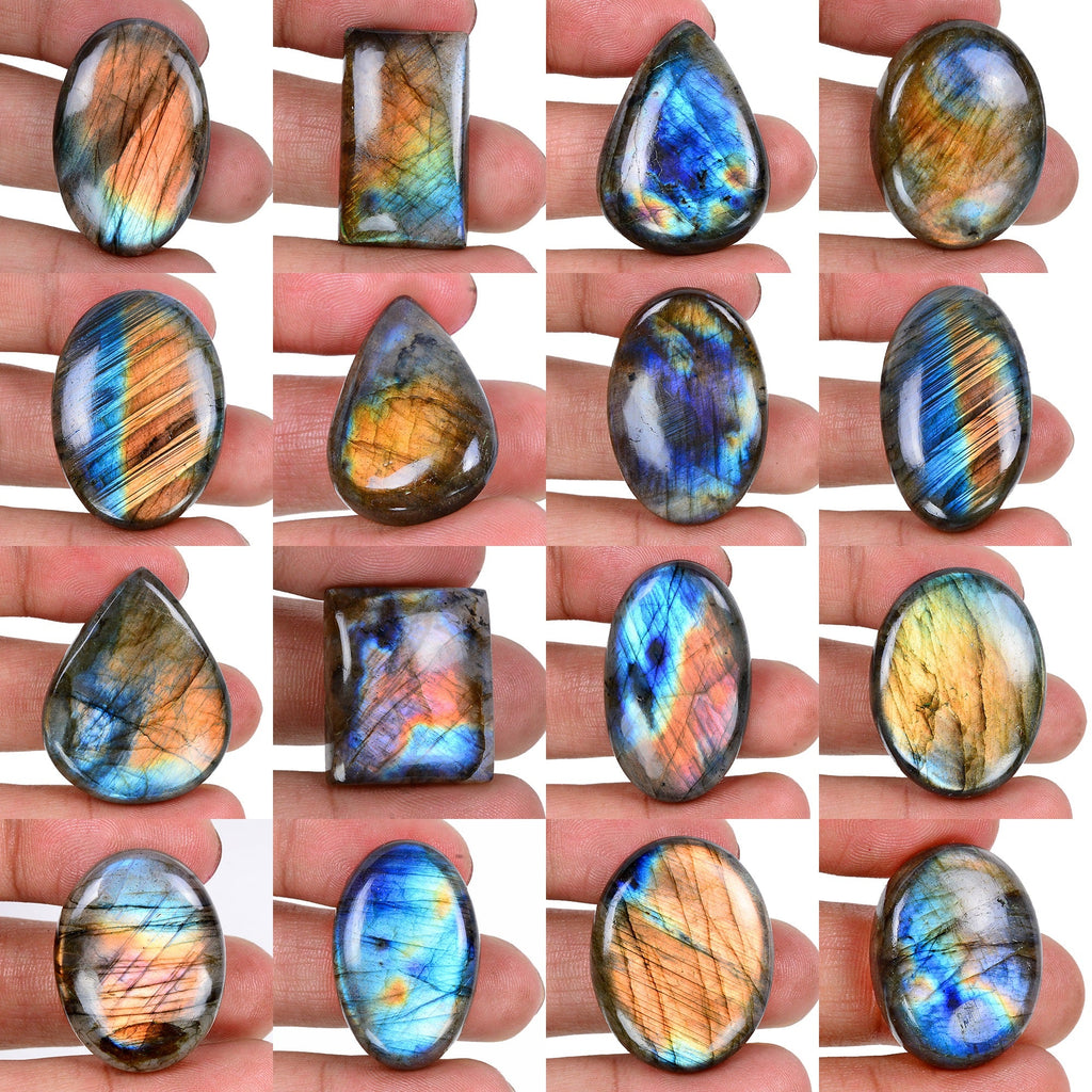 740 Ct Natural Blue Purple Multi Fire Mix Cabochon Labradorite Gemstones ~16 Pcs