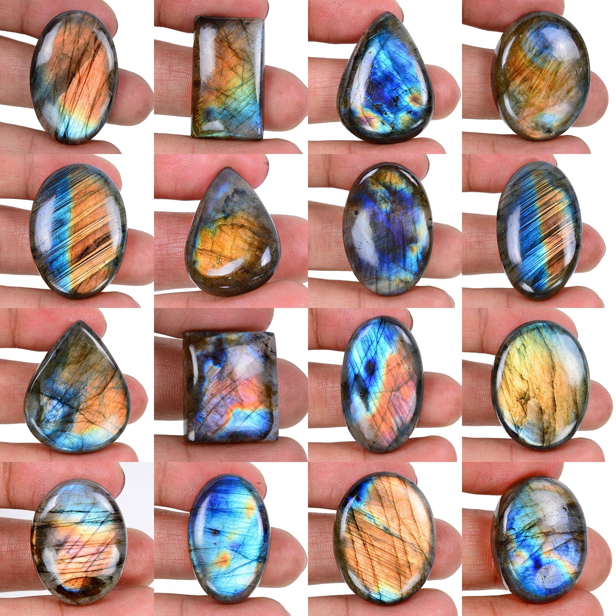 740 Ct Natural Blue Purple Multi Fire Mix Cabochon Labradorite Gemstones ~16 Pcs