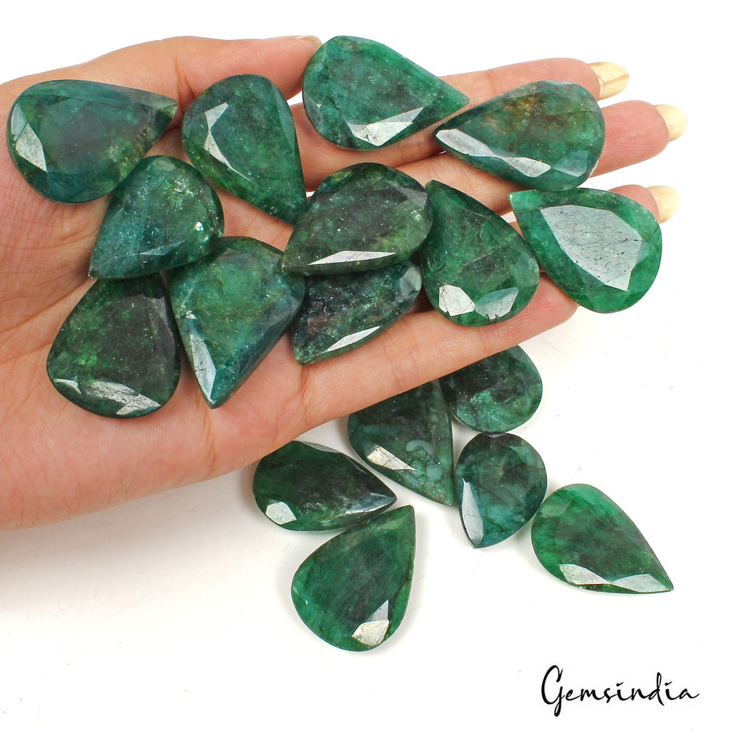 830 Cts/17 Pcs Natural Brazilian Bottle Green Emerald Pear Cut Gems For Jewelry