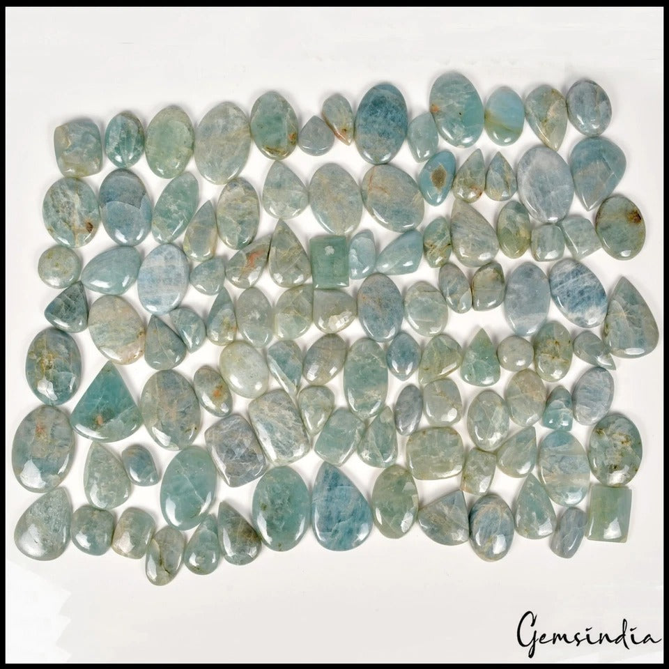 Aquamarine Lot, Cabochon, Untreated, Blue — 105 Pieces, 14mm to 48mm, 5000 Ct (1 Kg), Brazil