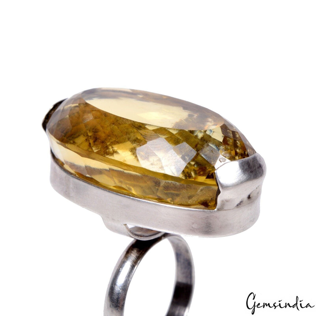 20.45 Gm Natural Citrine Gem Handmade 925 Sterling Silver Jewelry Ring For Women