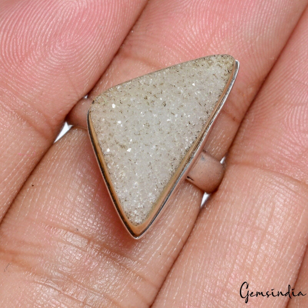 5.59 Gm Natural Onyx Druzy Fancy Antique Style 925 Sterling Silver Ring Jewelry