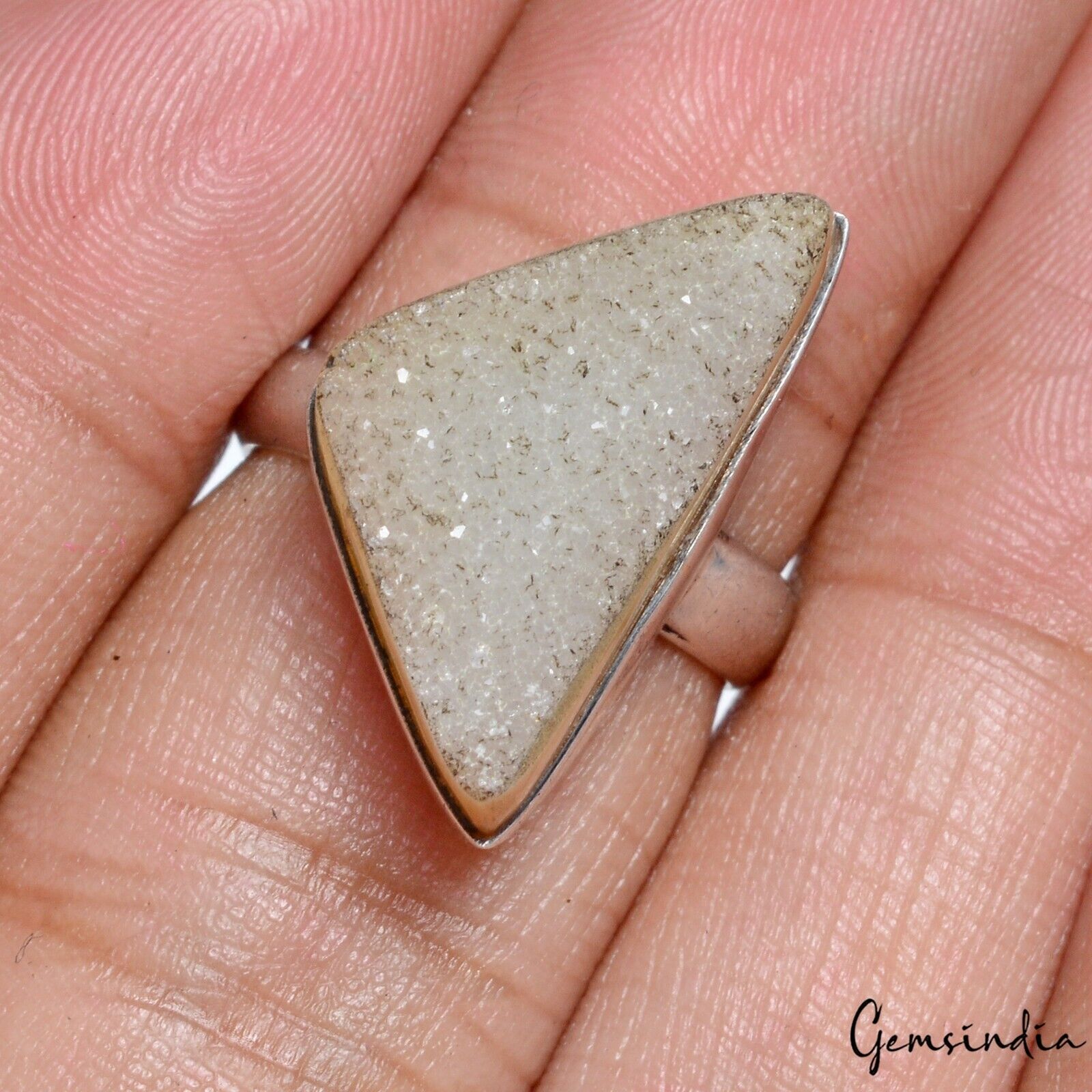 5.59 Gm Natural Onyx Druzy Fancy Antique Style 925 Sterling Silver Ring Jewelry