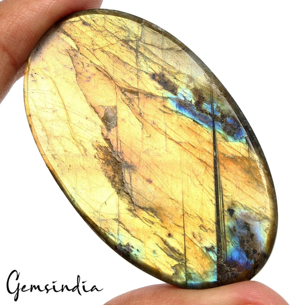 Certified 101.80 Ct Natural Untreated Yellow Shine Labradorite Oval Cab Gemstone