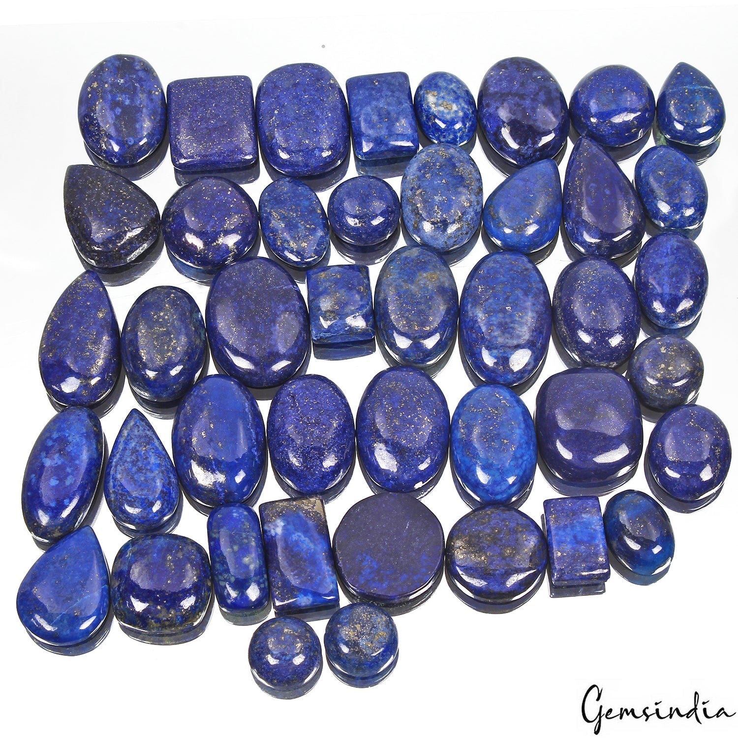 700 Cts/43Pcs Natural Blue Gold Pyrite Lapis Lazuli Mix Cab Loose Wholesale Gems