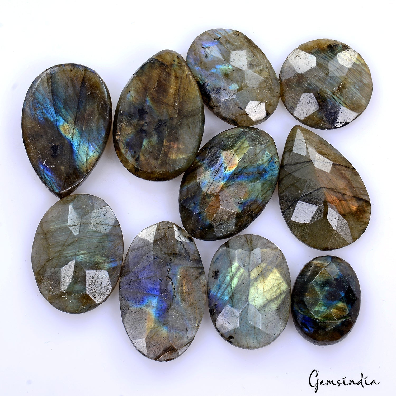 247.30 Ct Natural Untreated Blue Shine Labradorite Mix Checker Cut Loose Gems