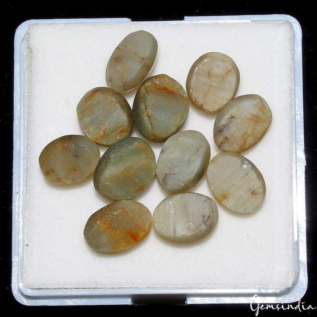 48.00 Cts Natural Chrysoberyl Green Cats Eye Oval Cabochon Loose Gemstones~11 Pc