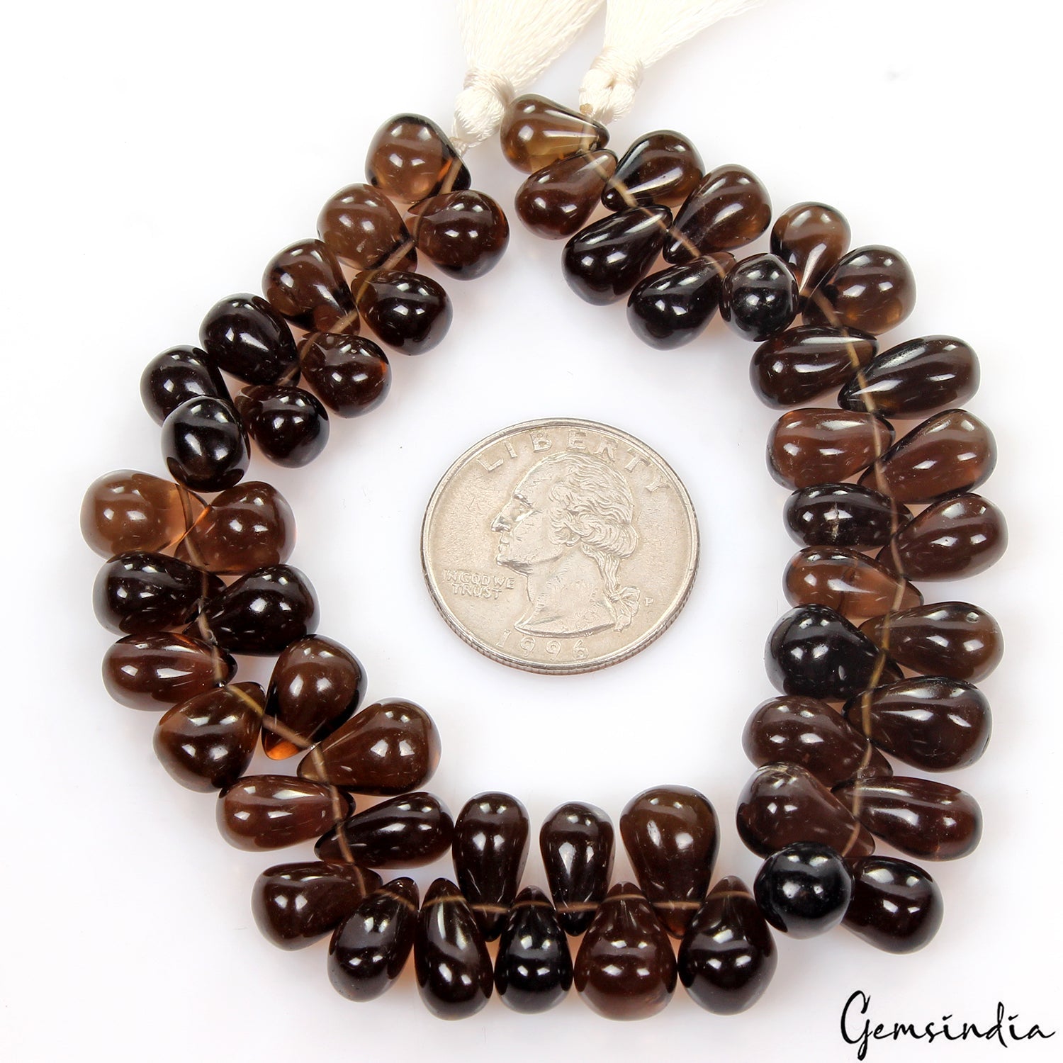 53 Pcs Natural Untreated Smoky Quartz Peardrop Cab Bead/Briolettes Strand 8 Inch
