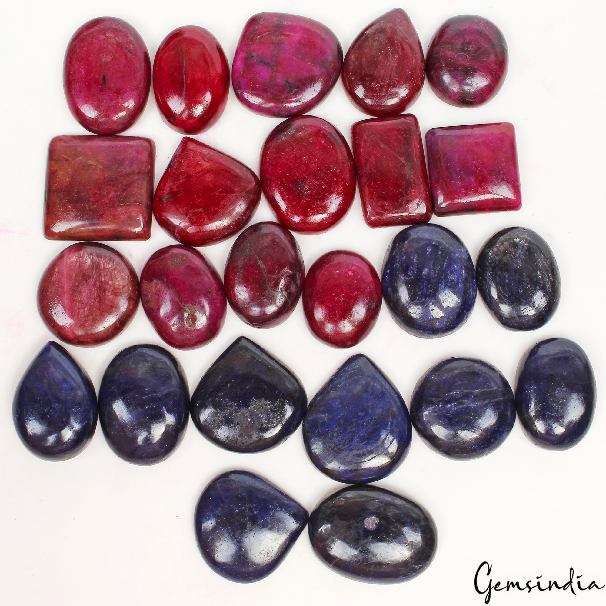 840 Cts/24 Pcs Natural Red ruby Blue Sapphire Mix Cab Loose Gems Lot For Jewelry