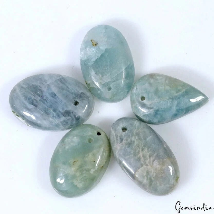 5 Pcs Natural Untreated Blue Aquamarine Beryl Mix Cab Drilled Beads/Briolettes