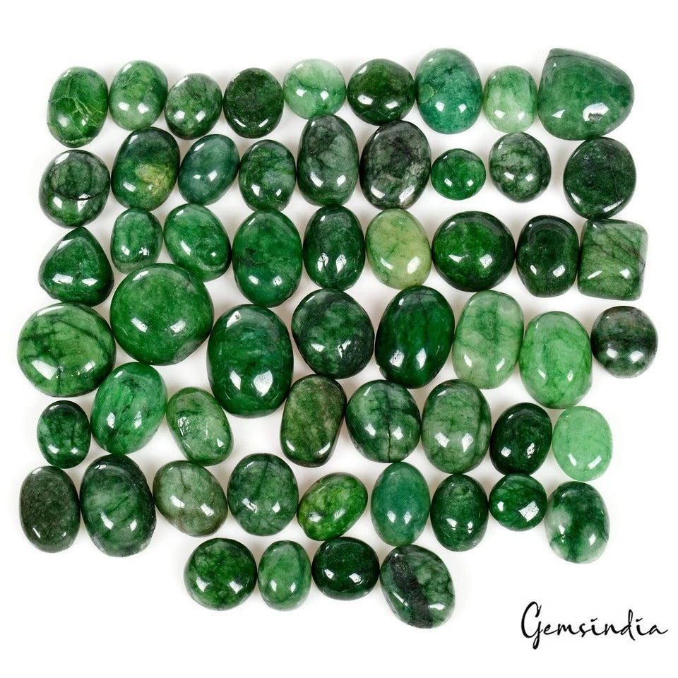 Emerald Lot, Cabochon, Color Enhanced, Green — 56 Pieces, 9mm to 19mm, 500 Ct, Brazil