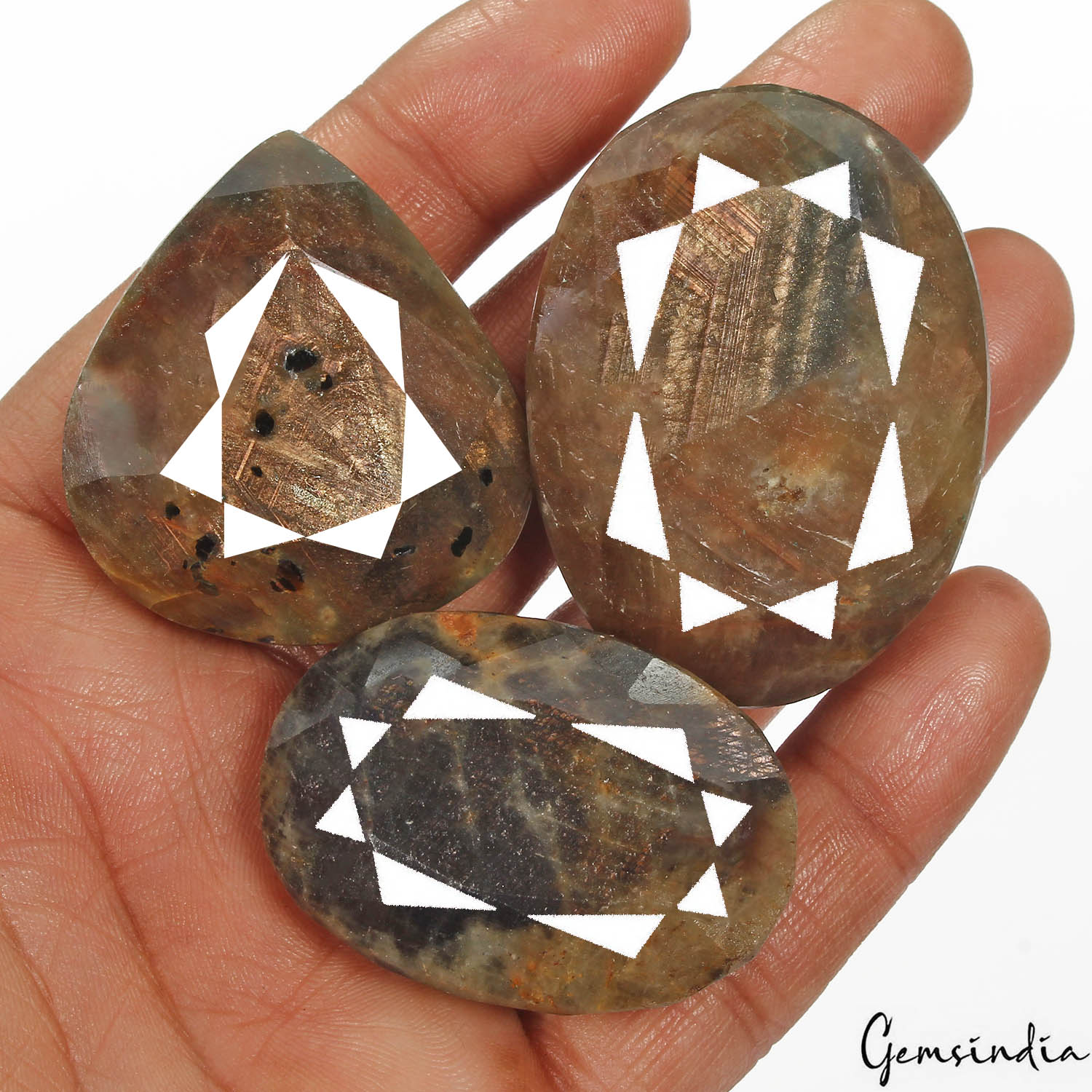 Certified 870 Ct/3Pcs Natural Untreated Brown Blue Sapphire Mixed Cut Loose Gems