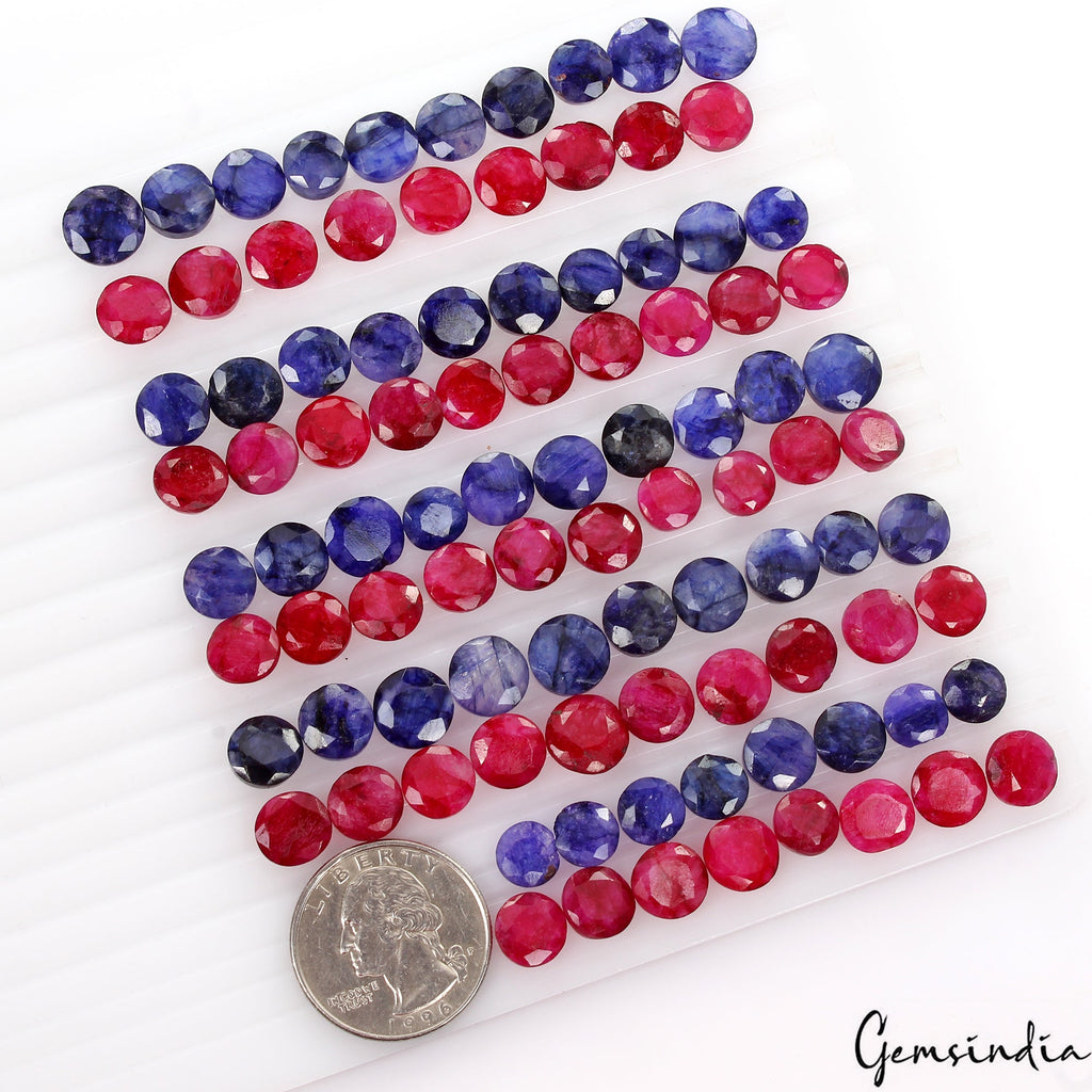 263 Ct/95 Pcs Natural Red Blue Beryl Round Faceted Loose Wholesale Gemstone Lot