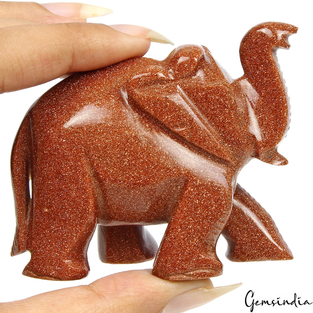 Natural Sunstone Trunk Up Elephant Statue 780 Cts Home Decor Artwork Sculpture