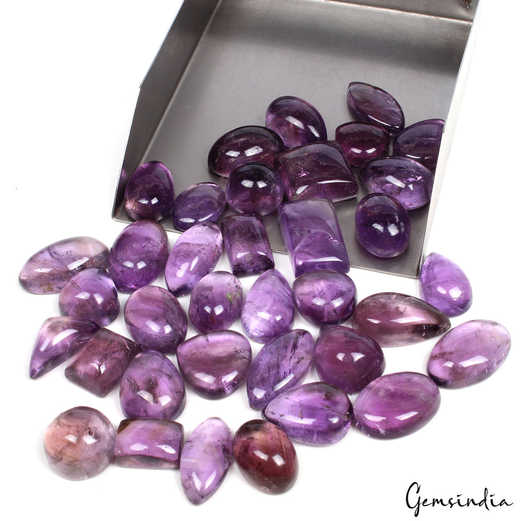 Amethyst Lot, Cabochon, Untreated, Purple — 36 Pieces, 15mm to 26mm, 800 Ct, Madagascar