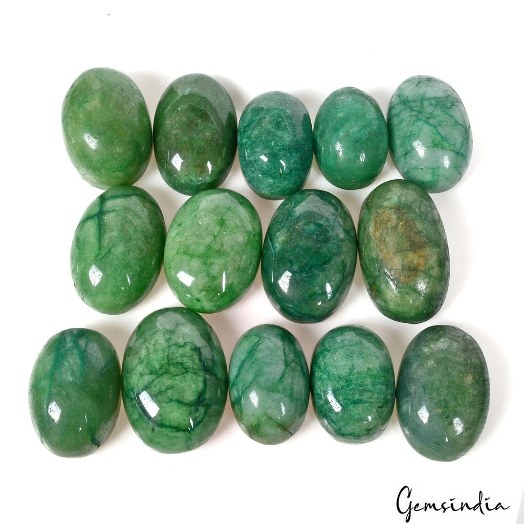Emerald Lot, Cabochon, Color Enhanced, Green — 14 Pieces, 23mm to 32mm, 770 Ct, Brazil