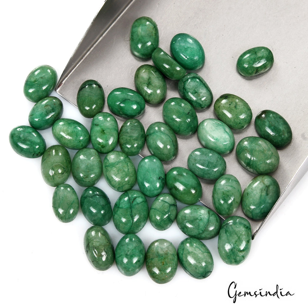 300 Ct/38 Pcs Natural Brazilian Green Emerald Oval Cab Loose Gem Lot For Jewelry