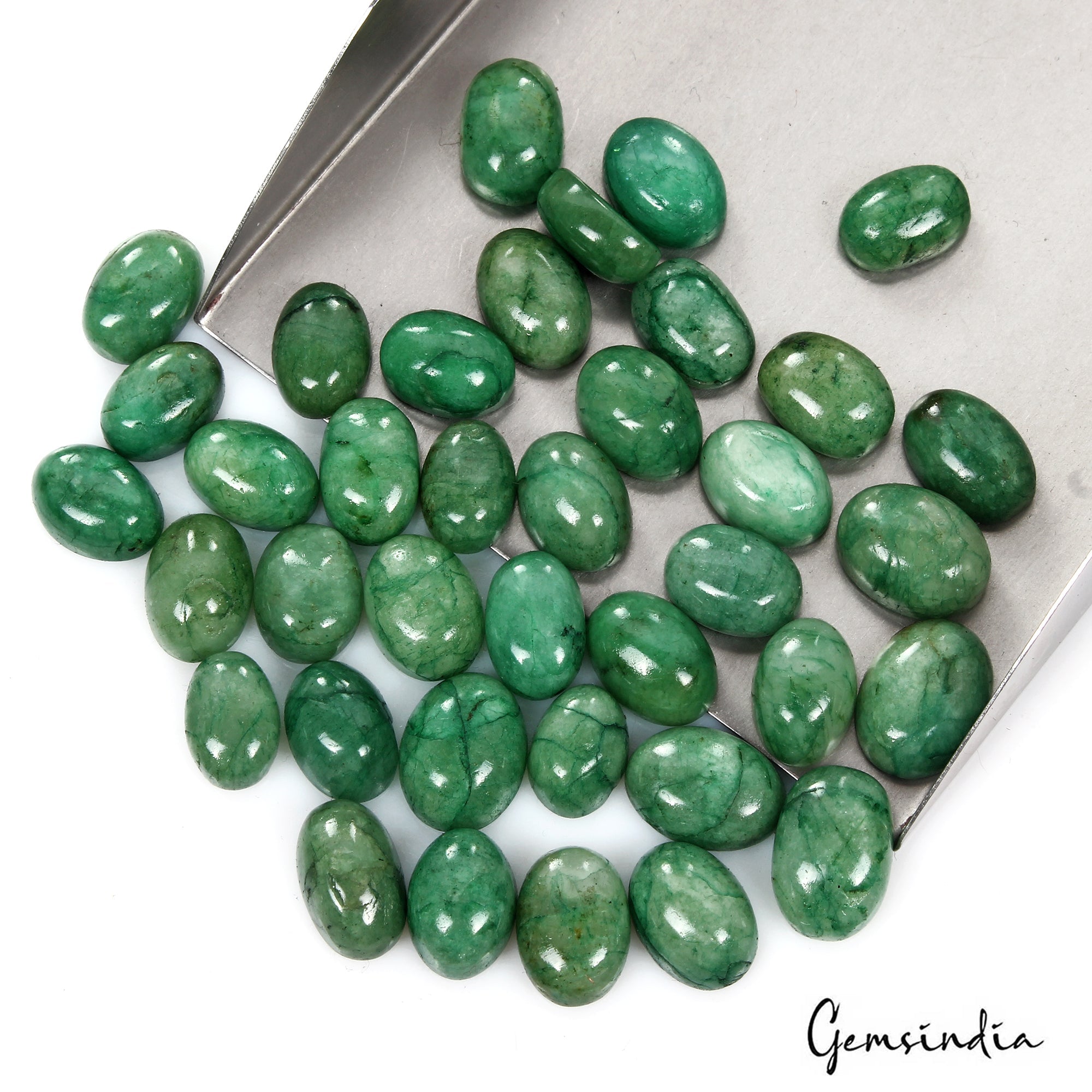 300 Ct/38 Pcs Natural Brazilian Green Emerald Oval Cab Loose Gem Lot For Jewelry