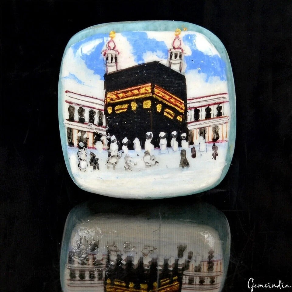 Hand Painted Mecca Madina Sky Blue Larimar Miniature Cushion Cab Stone 37.50 Ct