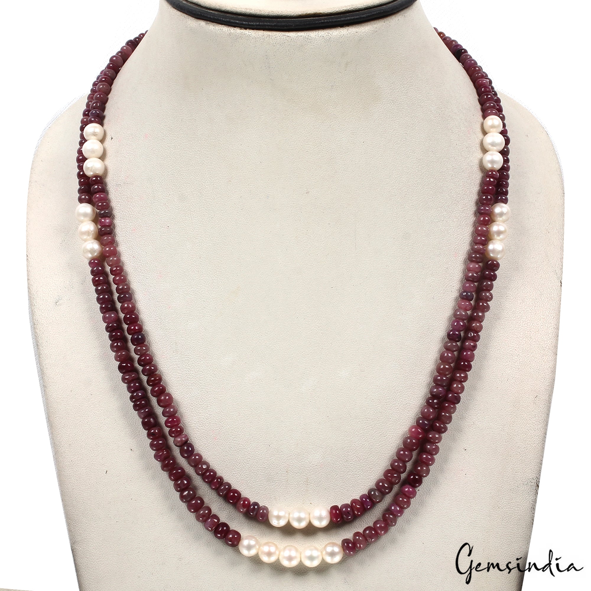 260.4 Ct Natural Red Ruby Freshwater Pearl Beaded Handmade Designer Necklace 20"