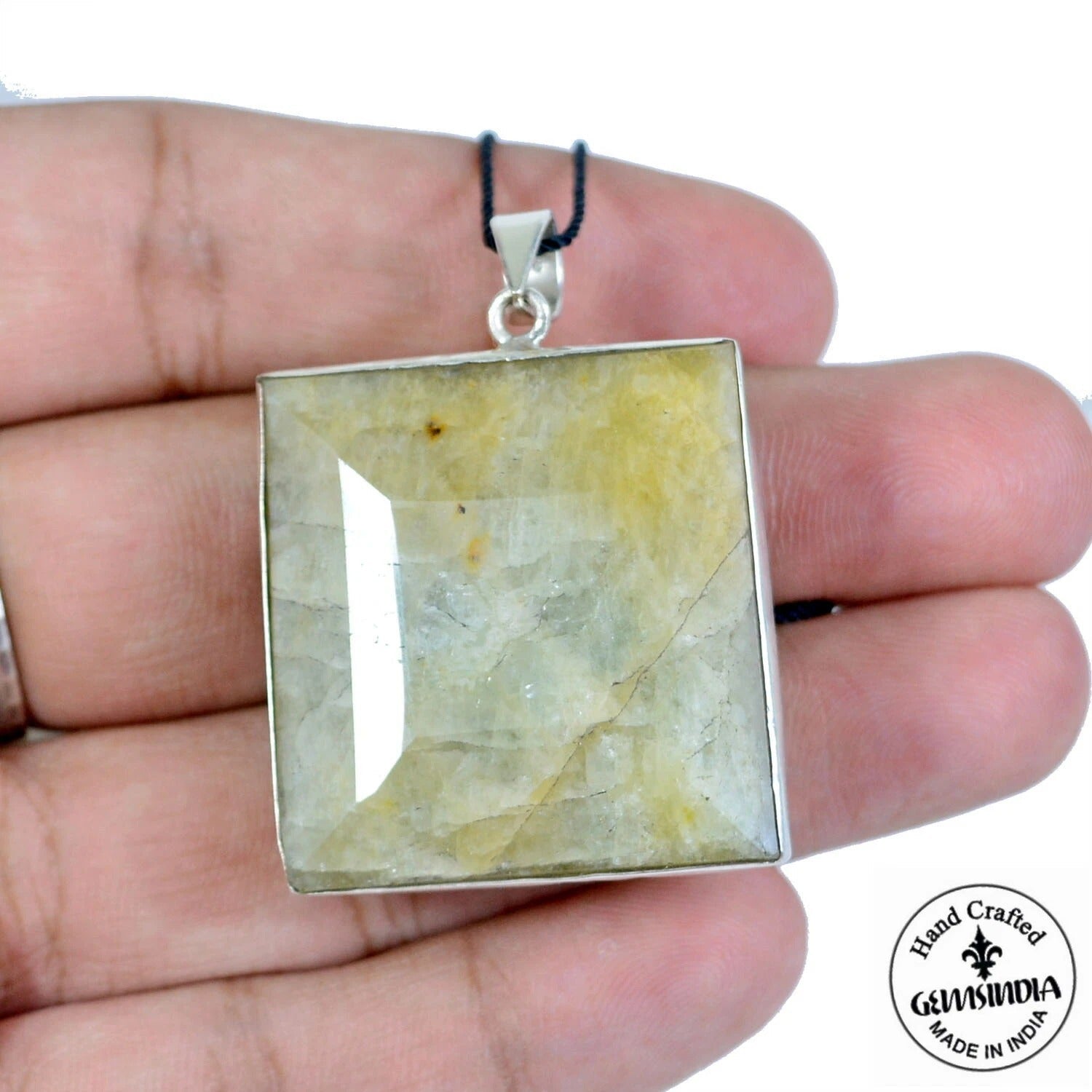 31.96 Gm Natural Untreated Beryl Aquamarine Baguette 925 Sterling Silver Pendant