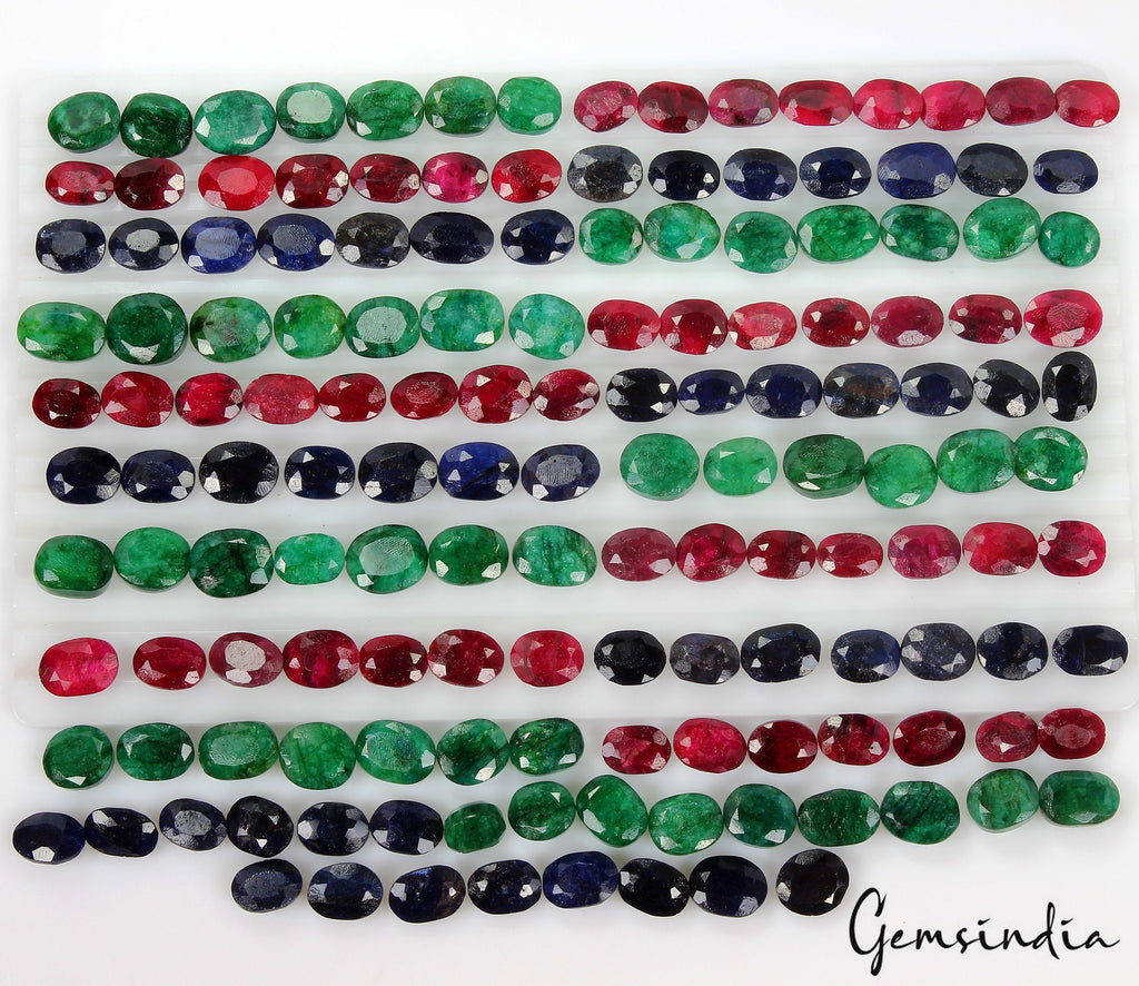 150 Pcs Natural Ruby Emerald Sapphire Oval Cut Loose Ring Size Gemstones 1350 Ct