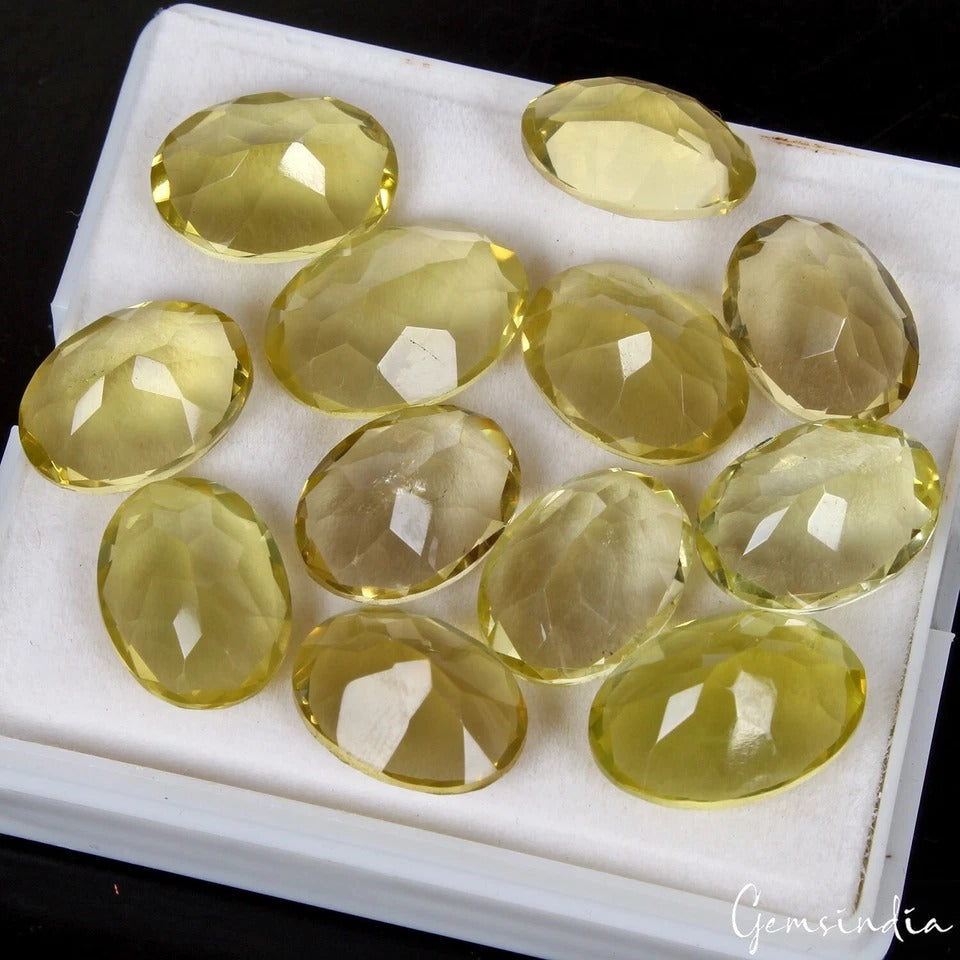 12 Pcs Natural Untreated Lemon Quartz Citrine Oval Cut 15mm-18mm Ring Size Gems