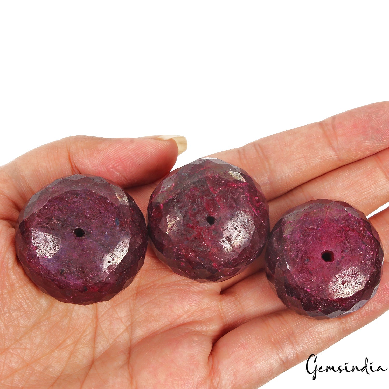 790 Cts/3 Pcs Natural African Red Ruby Round Faceted Drilled Bead Loose Gems Lot