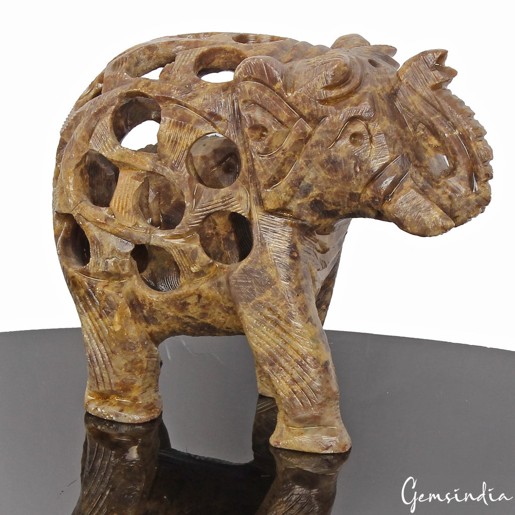 Soapstone Elephant Mom with Baby in tummy Statue/Sculpture Art Decor ~1030 Cts