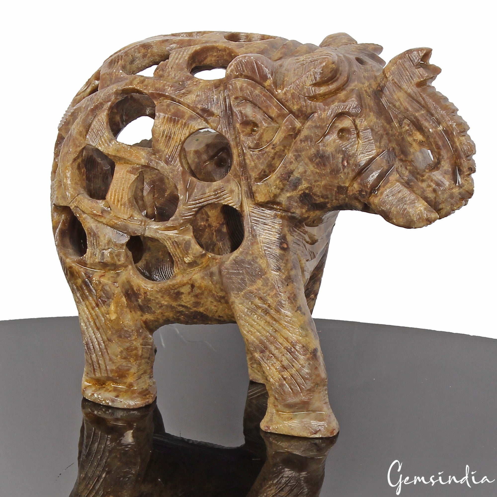 Soapstone Elephant Mom with Baby in tummy Statue/Sculpture Art Decor ~1030 Cts