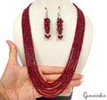 644.60 Ct Natural Red Ruby Round Cab Beaded 5 Strand Handmade Necklace & Earring