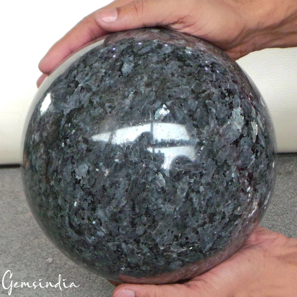 9.9 kg Blue Silver Shine Larvikite Crystal Healing Mineral Huge Gem Sphere 7.5"