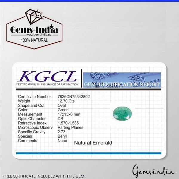 Certified 12.70 Ct Natural Colombian Green Emerald Fine Luster Rare Gem For Ring