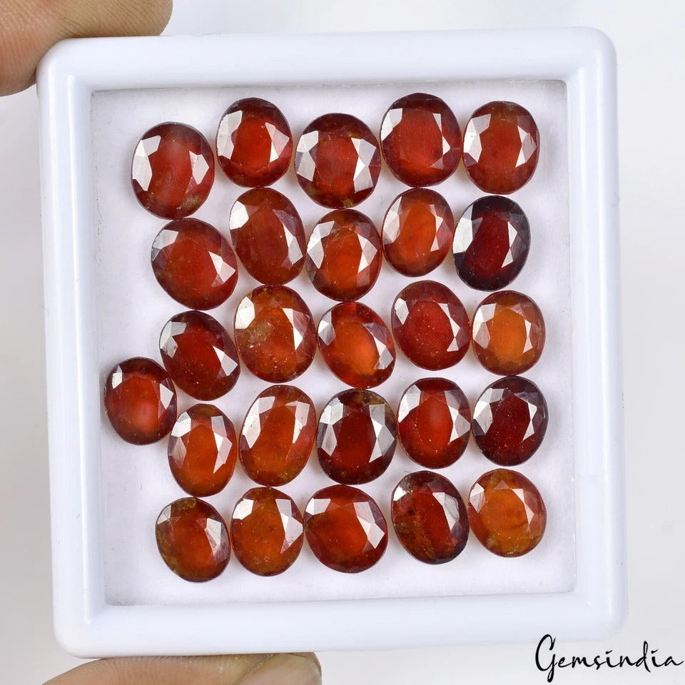 Parcel 26 Pcs Natural Hessonite Garnet Untreated 9-11mm Oval Cut Certified Gems