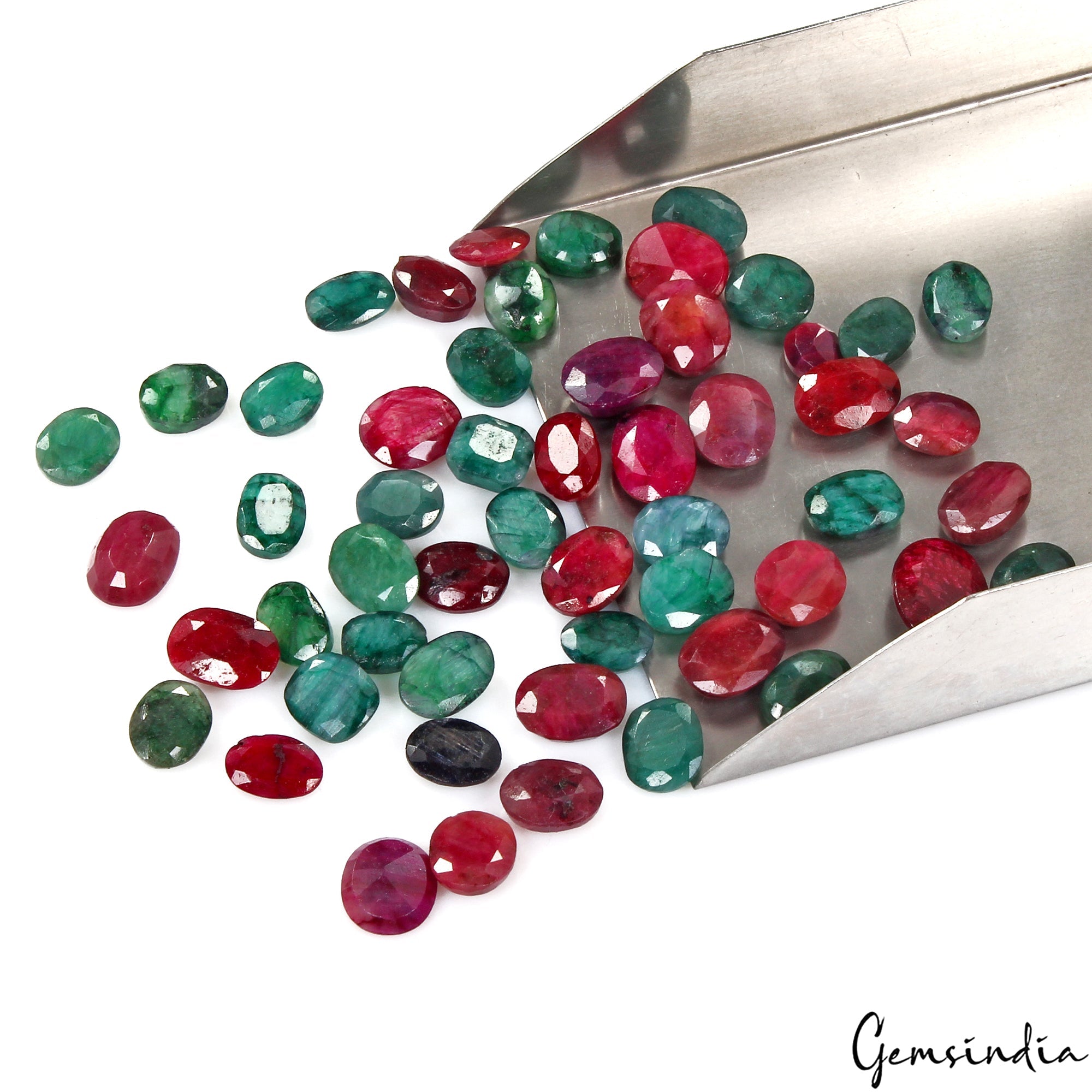 270 Cts/53 Pcs Natural Red Ruby Green Emerald Oval Cut Loose Certified Gemstones