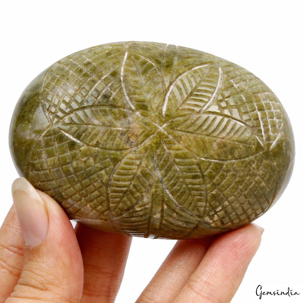 860 Ct Natural Untreated Green Vessonite Oval Floral Hand Carving Huge Gemstone