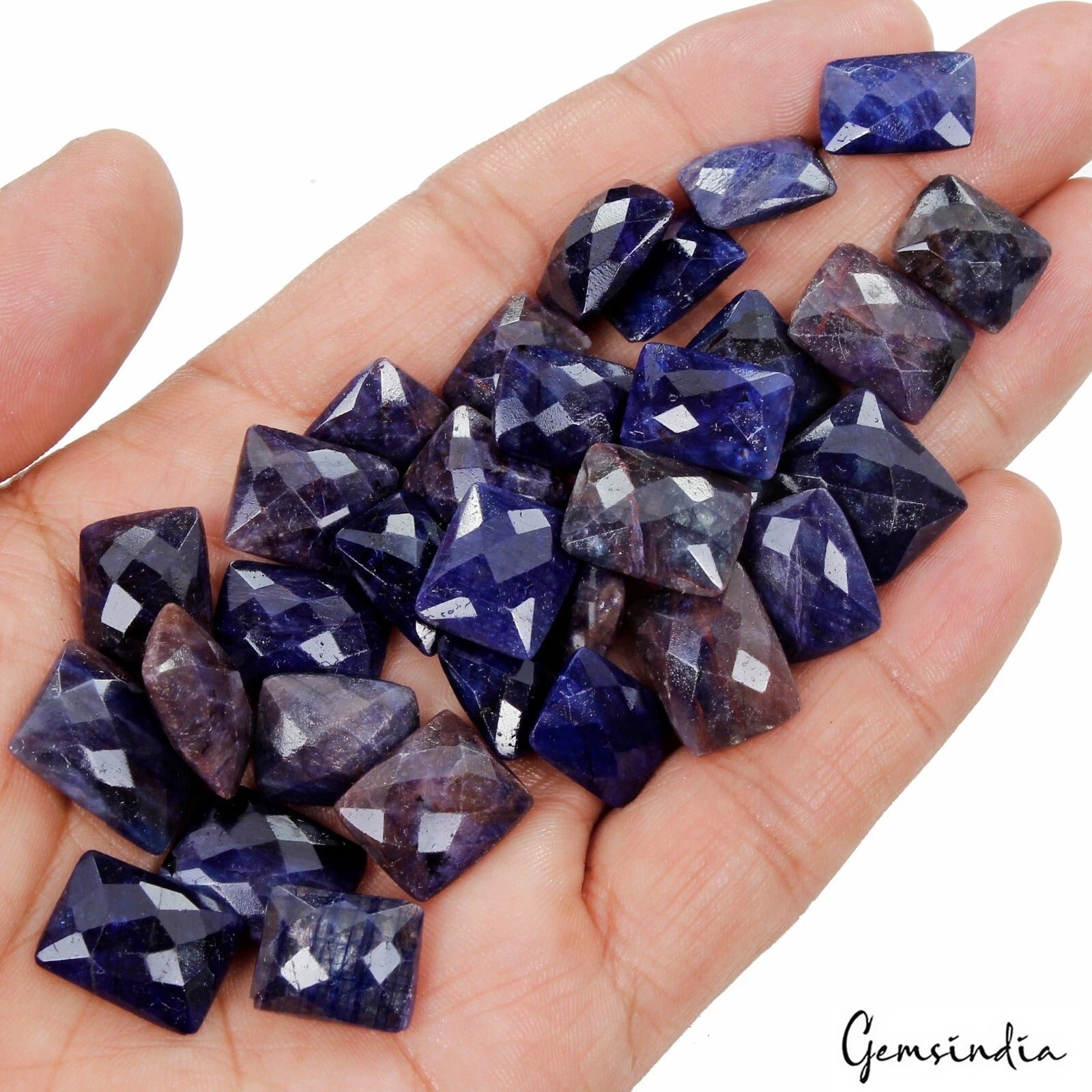 370 Ct Natural Blue Sapphire Cushion Checker Cut Gemstone Lot 32 Pcs For Jewelry