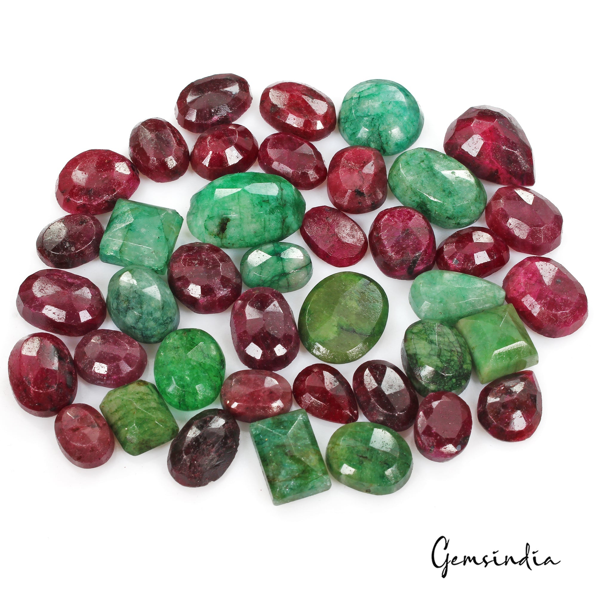 550 Cts/38 Pcs Natural Green Emerald Red Ruby Mixed Cut Loose Wholesale Gems Lot
