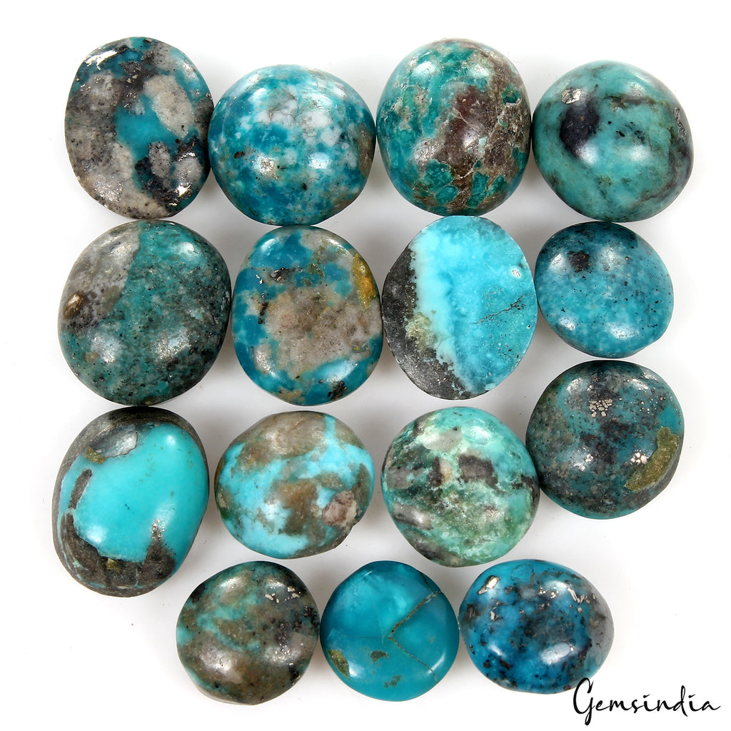 Turquoise Cabochon, Oval cabochon, Untreated — 10 mm to 14mm, 102.70 Ct
